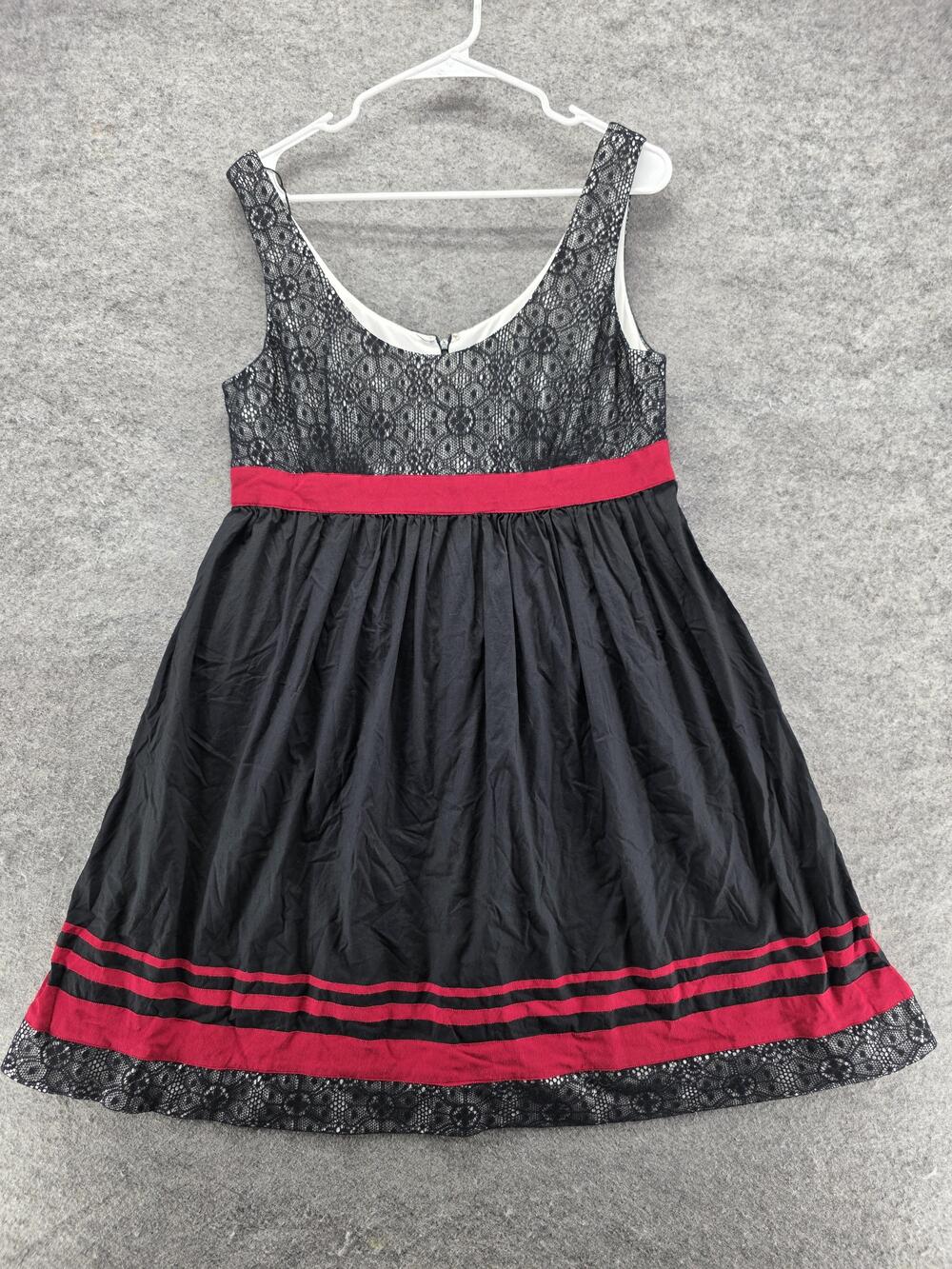 Adrianna Papell Dress Womens 14 Black Red Lace Fit & Flare Party Cocktail
